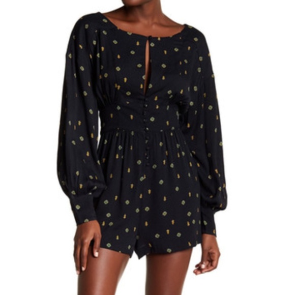 Free People Pants - •Free People Love Grows Front Button Print Romper•
